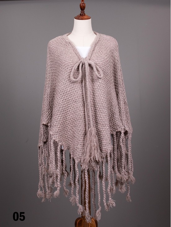 Cozy Poncho W/ Bow and Tassels